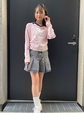 「アイテム（デニムスカート）」を使った、PINK-latteさん（キッズ・153cm）の秋コーディネート