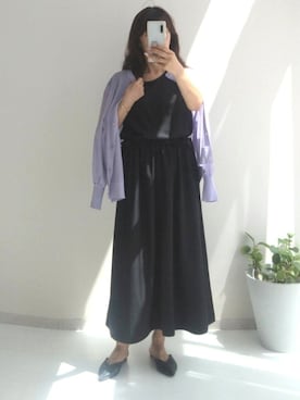 「nissen（ニッセン）の異素材切替ロング丈ワンピース［Soiunique］（ワンピース、ブラック系）」を使った、naruさん（レディース・163cm）の夏コーディネート