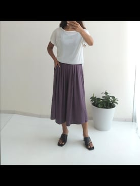 「アイテム（パンツ、パープル系）」を使った、naruさん（レディース・163cm）の夏コーディネート