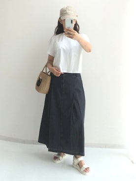 「nissen（ニッセン）のU.S. POLO ASSN.（ユーエスポロアッスン）つば長め洗えるUVシンプルキャップ（選べる２サイズ）（キャップ、ベージュ系）」を使った、naruさん（レディース・163cm）の春コーディネート