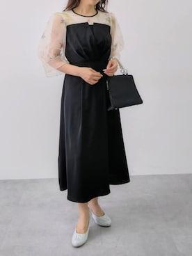 「nissen（ニッセン）の【ゆったり幅広】グリッターヒールレースパンプス（低反発中敷）（ワイズ４Ｅ）（パンプス、グレー系）」を使った、naruさん（レディース・163cm）の春コーディネート