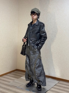 「アイテム（ライダースジャケット）」を使った、Rin/りん161cmさん（メンズ・161cm）の秋コーディネート