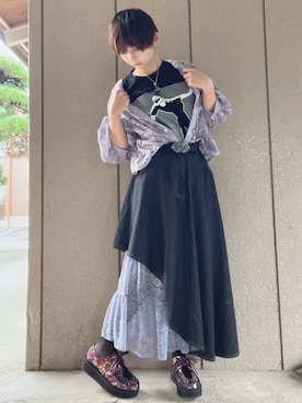「axes femme（アクシーズファム）のアイテム（デニムスカート）」を使った、ハルキさん（レディース・156cm）の秋コーディネート