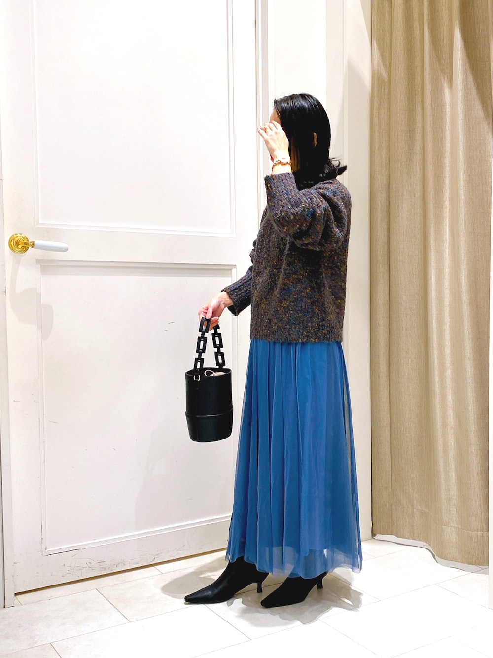 Te chichi（テチチ）の「カラーネップハイネッククロップト丈ニット