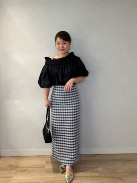 「NOLLEY’S Sophi（ノーリーズソフィ）のギンガムチェックロングタイトスカート（スカート）」を使った、nolnaomiさん（レディース・150cm・30代）の夏コーディネート