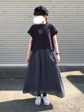 「Samansa Mos2 blue（サマンサモスモスブルー）のアイテム（ハンチング/ベレー帽）」を使った、みやもとさん（レディース・157cm）の夏コーディネート