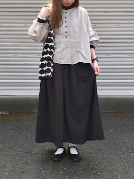 「Samansa Mos2 blue」｜「アイテム（バレエシューズ）」を使った、みやもとさん（レディース・157cm）の春コーディネート
