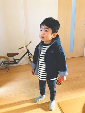 「PETIT BATEAU（プチバトー）のアイテム（ジャケット/アウター）」を使った、lokkiさん（キッズ・120cm）の夏コーディネート