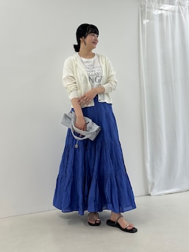 「fredy couleur（フレディクルール）のコットンボイルティアードスカート（スカート、ブルー系）」を使った、nol takitaさん（レディース・159cm）の夏コーディネート