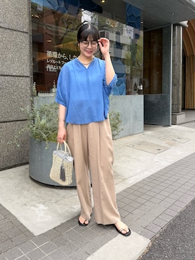 「MICO COULIER（ミコクリエ）のナチュラルシースルードライシャツ（シャツ/ブラウス、ブルー系）」を使った、nol takitaさん（レディース・160cm）の夏コーディネート