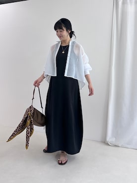 「MICO COULIER（ミコクリエ）のシアーリネンライク後ろプリーツシャツ（シャツ/ブラウス、ホワイト系）」を使った、nol takitaさん（レディース・159cm）の春コーディネート