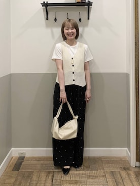 「A part by（アパートバイ）のハートモチーフバッグ（ショルダーバッグ、ホワイト系）」を使った、Moekaさん（レディース）の春コーディネート