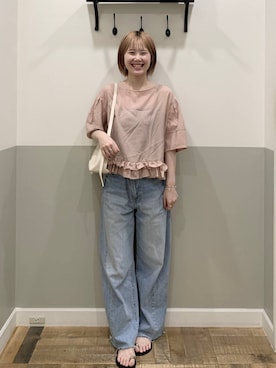 「A part by（アパートバイ）のソフトカーブバッグ（ショルダーバッグ、ホワイト系）」を使った、Moekaさん（レディース）の夏コーディネート