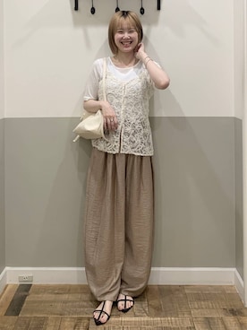 「A part by（アパートバイ）のレースキャミセットTシャツ（Tシャツ/カットソー、ホワイト系）」を使った、Moekaさん（レディース）の夏コーディネート