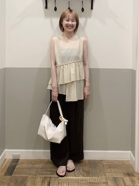 「A part by（アパートバイ）のサムリングサンダル≪追加3≫（サンダル、ブラック系）」を使った、Moekaさん（レディース）の夏コーディネート