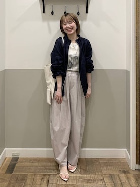 「A part by（アパートバイ）のルランゼショートブルゾン（ブルゾン、ブルー系）」を使った、Moekaさん（レディース）の春コーディネート