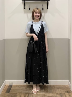 「A part by（アパートバイ）の【今年も登場！ドットシシュウキャミワンピース（ワンピース、ブラック系）」を使った、Moekaさん（レディース）の夏コーディネート