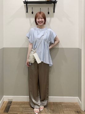 「A part by（アパートバイ）のタックデザインブラウス（シャツ/ブラウス、ブルー系）」を使った、Moekaさん（レディース）の夏コーディネート