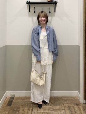 「A part by（アパートバイ）のレースキャミチュニック（チュニック、ホワイト系）」を使った、Moekaさん（レディース）の春コーディネート