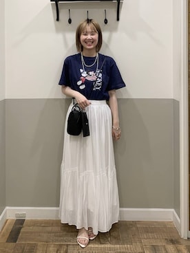 「A part by（アパートバイ）のヘマタイトビーズロングネックレス（ネックレス、シルバー系）」を使った、Moekaさん（レディース）の夏コーディネート