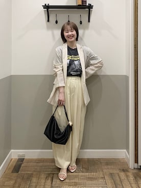 「A part by（アパートバイ）の≪追加3≫シアーWジャケット（テーラードジャケット、ベージュ系）」を使った、Moekaさん（レディース）の春コーディネート