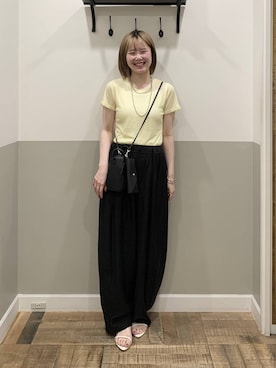 「A part by（アパートバイ）のヘマタイトビーズロングネックレス（ネックレス、シルバー系）」を使った、Moekaさん（レディース）の夏コーディネート