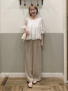 「A part by（アパートバイ）のフラワーシシュウブラウス（シャツ/ブラウス、ホワイト系）」を使った、Moekaさん（レディース）の夏コーディネート