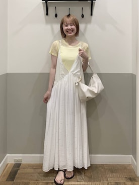 「A part by（アパートバイ）の【今年も登場！】ドットシシュウキャミワンピース（ワンピース、ホワイト系）」を使った、Moekaさん（レディース）の夏コーディネート