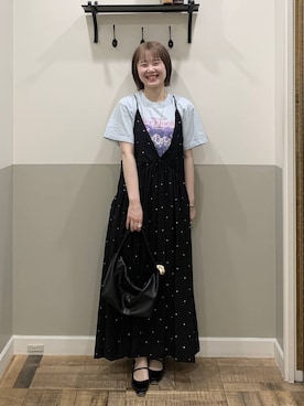 「A part by（アパートバイ）の【今年も登場！ドットシシュウキャミワンピース（ワンピース、ブラック系）」を使った、Moekaさん（レディース）の春コーディネート