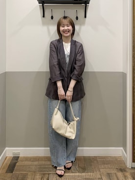 「A part by（アパートバイ）の≪追加3≫シアーWジャケット（テーラードジャケット、グレー系）」を使った、Moekaさん（レディース）の春コーディネート