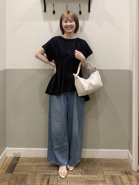 「A part by（アパートバイ）のタックデザインブラウス（シャツ/ブラウス、ブラック系）」を使った、Moekaさん（レディース）の夏コーディネート