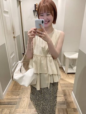 「A part by（アパートバイ）のハートモチーフバッグ（ショルダーバッグ、ホワイト系）」を使った、Moekaさん（レディース）の夏コーディネート