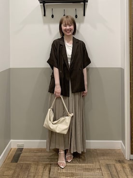 「A part by（アパートバイ）の【今年も登場！】ドットシシュウキャミワンピース（ワンピース、ベージュ系）」を使った、Moekaさん（レディース）の春コーディネート