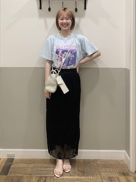 「A part by（アパートバイ）のレースプリーツイージースカート（スカート、ブラック系）」を使った、Moekaさん（レディース）の夏コーディネート