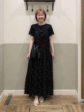 「A part by（アパートバイ）の【今年も登場！ドットシシュウキャミワンピース（ワンピース、ブラック系）」を使った、Moekaさん（レディース）の夏コーディネート