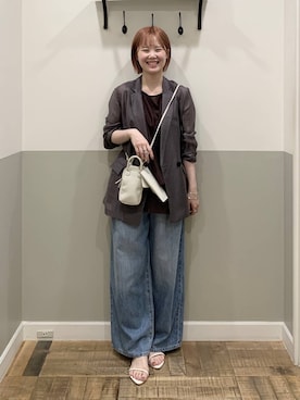 「A part by（アパートバイ）の≪追加3≫シアーWジャケット（テーラードジャケット、グレー系）」を使った、Moekaさん（レディース）の夏コーディネート