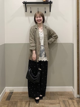 「A part by（アパートバイ）のレースキャミチュニック（チュニック、ホワイト系）」を使った、Moekaさん（レディース）の春コーディネート