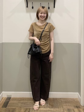 「A part by（アパートバイ）のキンチャクミニショルダバッグ（ショルダーバッグ、ブラック系）」を使った、Moekaさん（レディース）の夏コーディネート