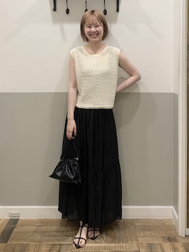 「A part by（アパートバイ）のキンチャクミニショルダバッグ（ショルダーバッグ、ブラック系）」を使った、Moekaさん（レディース）の夏コーディネート