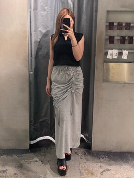 「EMODA（エモダ）のサイドオープンバルキーサンダル（サンダル）」を使った、豊田朱莉さん（レディース・157cm）の夏コーディネート