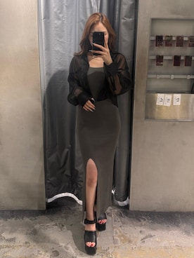 「EMODA（エモダ）のサイドオープンバルキーサンダル（サンダル）」を使った、豊田朱莉さん（レディース・157cm）の夏コーディネート