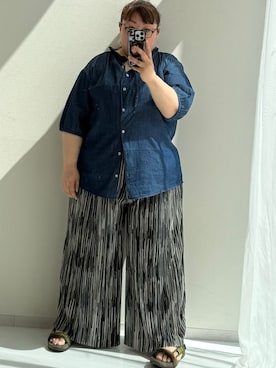 「nissen（ニッセン）の＜大きいサイズ＞ラクしてキレイ見え選べるプリ―ツパンツ（ゆったりヒップ）（パンツ、ブラック系）」を使った、nunu＊さん（レディース・160cm）の春コーディネート