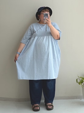 「アイテム（チュニック）」を使った、nunu＊さん（レディース・160cm）の夏コーディネート