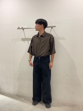 「SENSE OF PLACE by URBAN RESEARCH(センスオブプレイスバイアーバンリサーチ)のマイクロチェックエクストラルーズショートスリーブシャツ(シャツ/ブラウス、ブラウン系)」を使った、yujiさん(メンズ・178cm)の春コーディネート