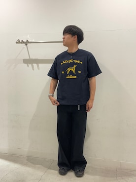 「SENSE OF PLACE by URBAN RESEARCH(センスオブプレイスバイアーバンリサーチ)のヴィンテージグラフィックヘンリーネックTシャツ(Tシャツ/カットソー、ブルー系)」を使った、yujiさん(メンズ・178cm)の春コーディネート