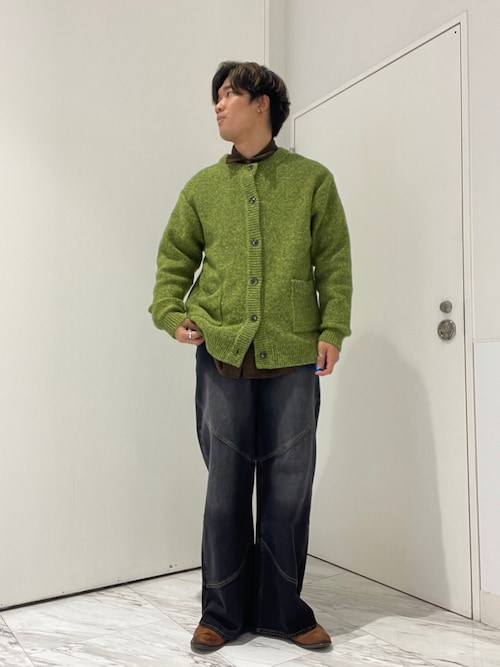 『洗濯可』ミックスメランジクルーネックカーディガン
