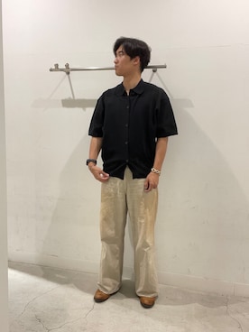 「SENSE OF PLACE by URBAN RESEARCH(センスオブプレイスバイアーバンリサーチ)の『一部WEB限定カラー』『イージーケア』リネンブレンドシアーニットシャツ(ニット/セーター、ブラック系)」を使った、yujiさん(メンズ・178cm)の夏コーディネート