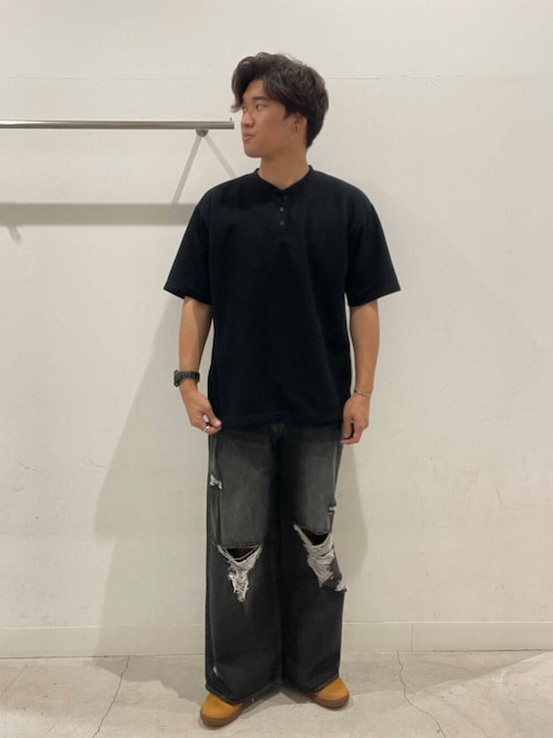 『ユニセックス』ダメージデニムワイドパンツ