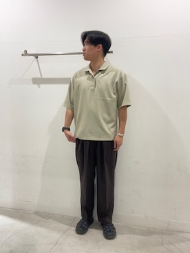 「SENSE OF PLACE by URBAN RESEARCH(センスオブプレイスバイアーバンリサーチ)のハイツイストプルオーバーショートスリーブシャツ(シャツ/ブラウス、ベージュ系)」を使った、yujiさん(メンズ・178cm)の夏コーディネート