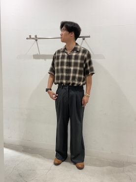 「SENSE OF PLACE by URBAN RESEARCH(センスオブプレイスバイアーバンリサーチ)のオンブレーチェックオープンカラーショートスリーブシャツ(シャツ/ブラウス、ブラウン系)」を使った、yujiさん(メンズ・178cm)の夏コーディネート